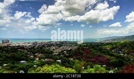 Panorama aerial view to Port of Spain, Trinidad and Tobago Stock Photo