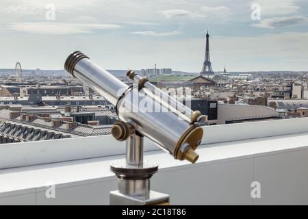 Binoculars telescope and view on Paris Stock Photo