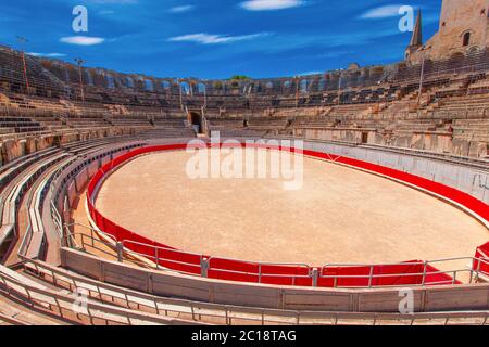 Arles, France - JUNE 19 - 2018: The Interior of the Colosseum or Coliseum in Arles, France Stock Photo