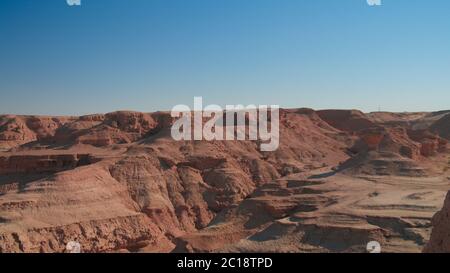 Panorama of Buttes at the dried shore of Razazza lake aka Milh lake or Sea of Salt Iraq Stock Photo