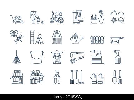 06 Outline GARDENING HARVESTING icons set Stock Vector