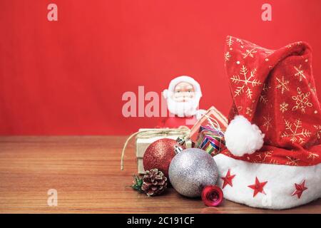 Christmas decorations on wooden. Stock Photo