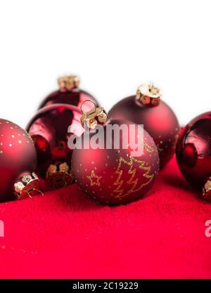 Red christmas ball on red background Stock Photo