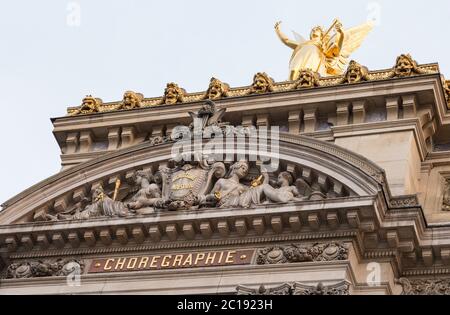 Architectural details of Opera National de Paris. Grand Opera Garnier Palace is famous neo-baroque building in Paris, France - U Stock Photo