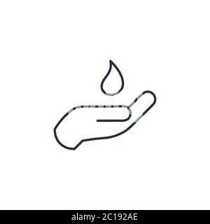 Linear Wash hands icon, hygiene clean hands icon, hand and water drop Medical Flat Icon. Stock vector illustration isolated on white background. Stock Vector