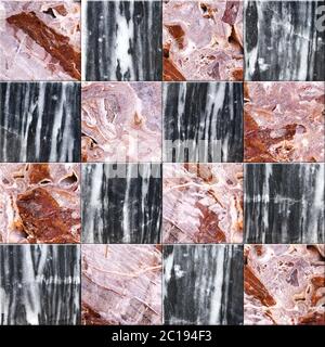 Seamless texture of marble tiles floor with tiles of red, black and white colors. Endless texture can be used for wallpaper, pattern fills, web page b Stock Photo