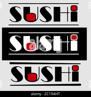 black minimal logo set with lettering for sushi Stock Vector