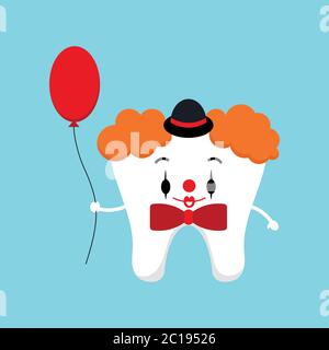 Tooth in Halloween carnival clown costume vector icon. Stock Vector