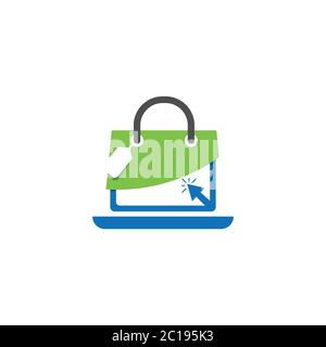 Online shop logo design vector illustrtaion. Mobile online shopping logo vector template Stock Vector
