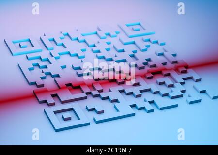 3d illustration abstract 2d code with red light Stock Photo