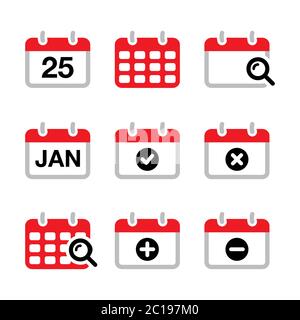 Calendar date vector icons set - office, time management design Stock Vector