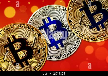 Physical version of Bitcoin (new virtual money) with colorful effect Stock Photo