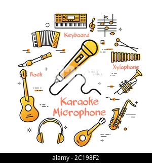 Vector linear banner for music - Karaoke Microphone Stock Vector