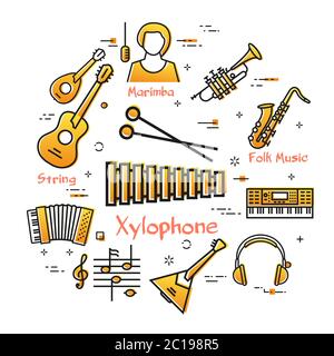 Vector linear banner for music - xylophone or marimba Stock Vector