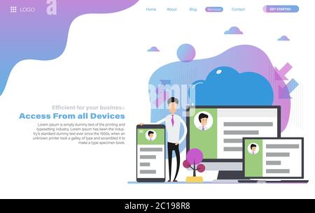 Vector web header template of easy access from different devices Stock Vector