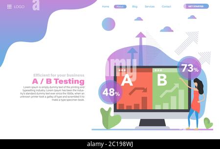 Vector web header template of A B Split Testing with woman Stock Vector