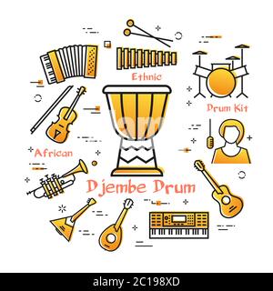 Vector linear banner for music - djembe drum Stock Vector