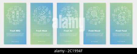 Vertical vector bbq and picnic summer five banners - fresh BBQ, mood and air Stock Vector