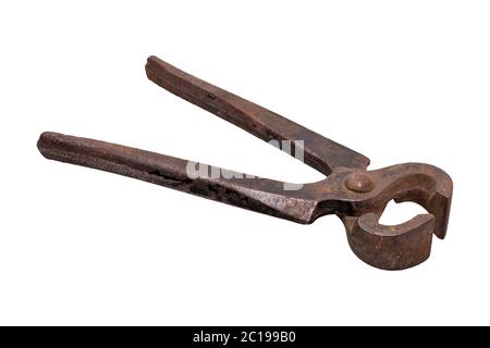 Old cutting pliers isolated on a white background Stock Photo
