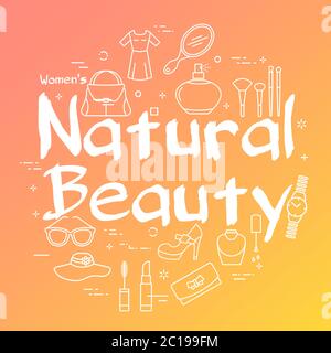 Gradient banner of woman accessories with white text natural beauty Stock Vector