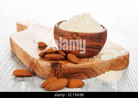 Almond flour with almonds Stock Photo