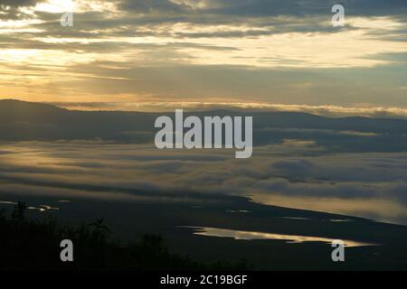 Ngorongoro Crater Tanzania Serengeti Africa Morning Landscape Scenery Scenic Sunrise Stock Photo