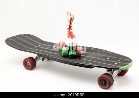 Old Used Wooden Skateboard Stock Photo