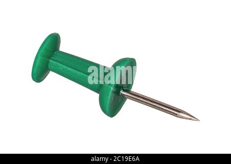 Green pushpin isolated on a white background Stock Photo