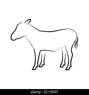 Donkey icon. Outline vector illustration. Hand drawn style. Farm animals. Logo of donkey full length isolated on white. Stock Vector