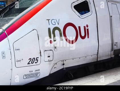 TGV train in North railway station, Paris, France Stock Photo