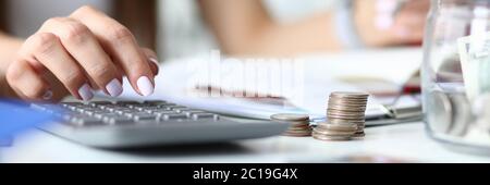 Worker making balance Stock Photo