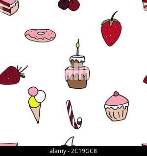 seamless pattern with sweets Stock illustration, vector, hand drawing, design element  for printing, scrapbooking, postcard Stock Vector