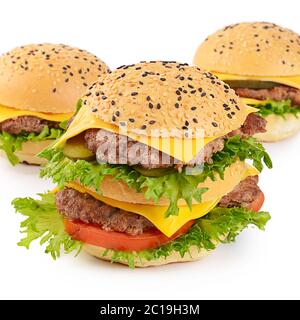 Hamburger with cutlet and cheese on white background Stock Photo