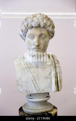 Marcus Aurelius (121-180 AD.) Bust as a youth, marble, 2nd century AD. Roman Emperor (161-180 AD). Naples Archaeological Museum. Stock Photo