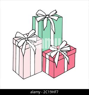 isolated on white background picture box with gifts Stock illustration vector design element for printing, scrapbooking, postcard Stock Vector