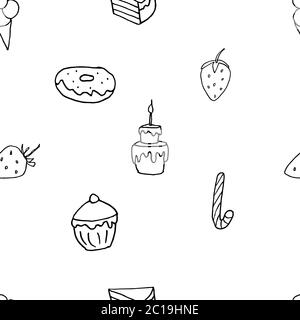 seamless pattern with sweets Stock illustration, vector, hand drawing, design element  for printing, scrapbooking, postcard Stock Vector