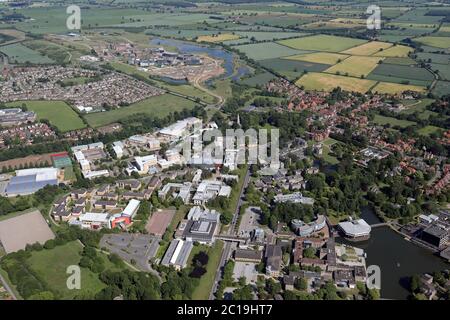 aerial view of The University of York & York Science Park with the new University of York, Campus East in the background Stock Photo