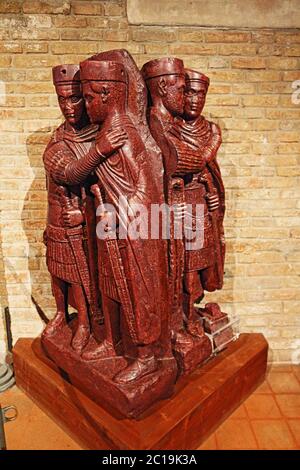 The Portrait of the Four Tetrarchs installed in San Marco basilica museum.It is a porphyry sculpture group of four Roman emperors from around 3 300 AD Stock Photo