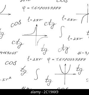 seamless pattern with a mathematical formula, a graph, labeled vector sink illustration design element for printing Stock Vector