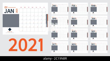 2021 new year calendar and planner vector in clean minimal table simple style and blue ,orange color,Holiday event planner,Week Starts Sunday.include Stock Vector