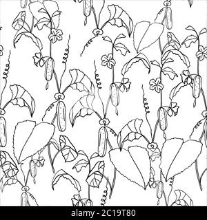 seamless pattern cucumber on a branch, hand-drawing, doodle style Stock Vector