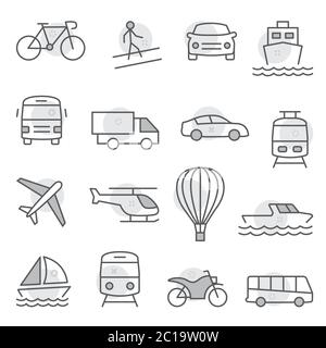 Transport icons set on white background Stock Vector
