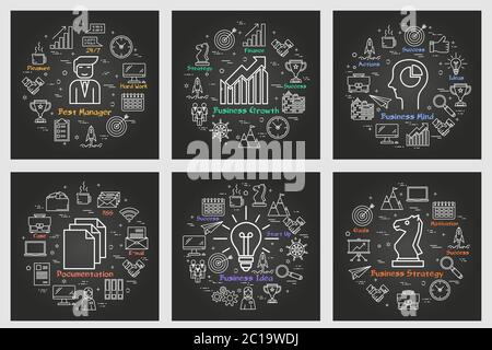 Six black business square banners - Idea, Strategy Stock Vector