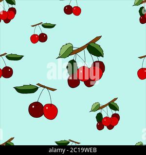 Seamless pattern with cherry Stock illustration, vector, hand drawing, design element  for printing, scrapbooking, postcard Stock Vector