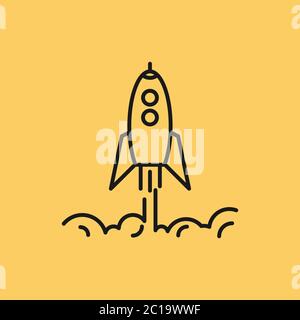 Isolated linear icon of business rocket rises up Stock Vector