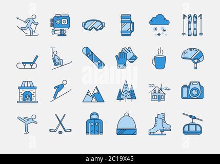Blue WINTER SPORT icons set Stock Vector