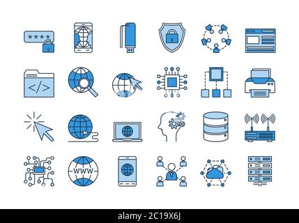 03 Blue INTERNET icons set Stock Vector