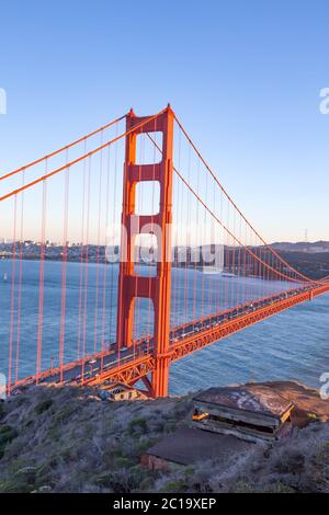 gold gate bridge over sea Stock Photo