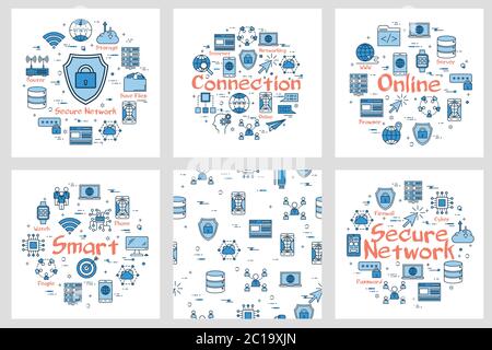 Six blue internet square banners Stock Vector