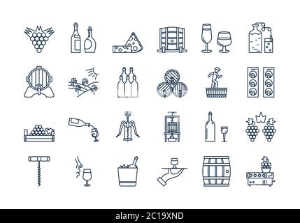 04 Outline WINE PRODUCTION icon set Stock Vector